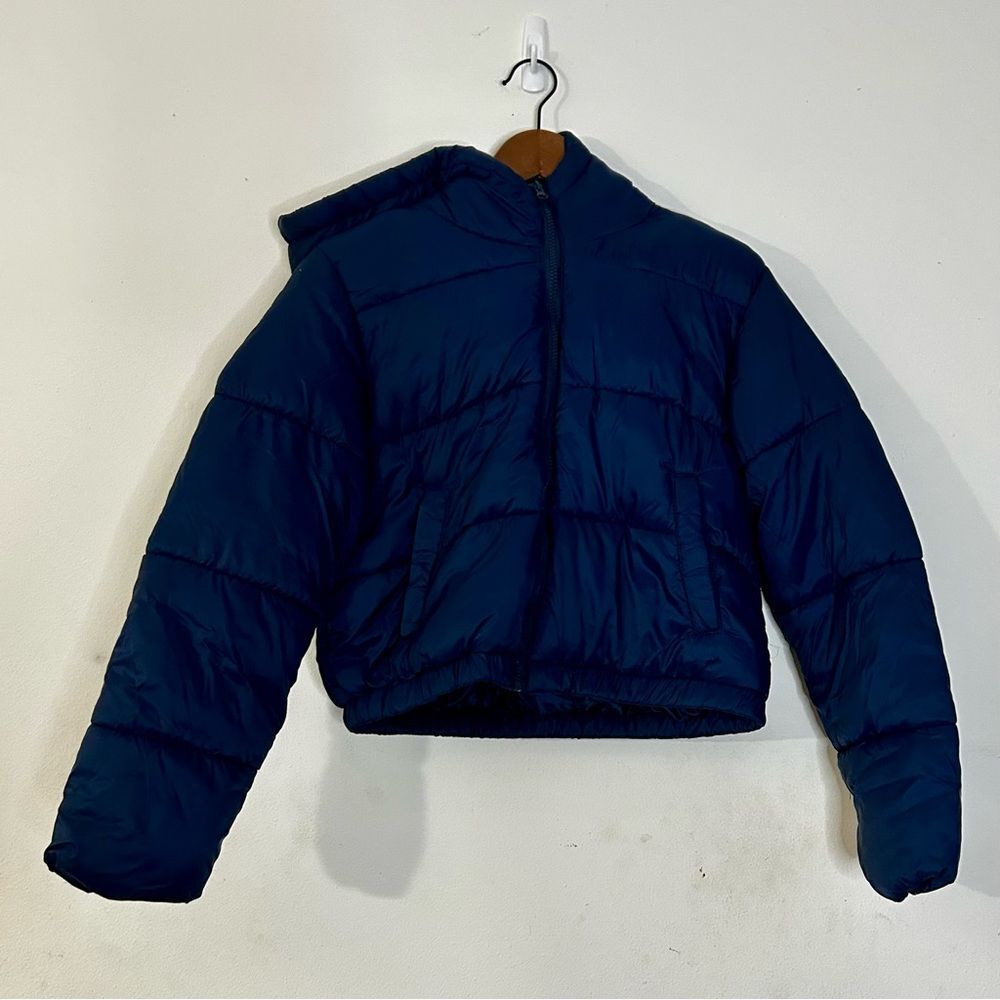 Ambiance Outerwear Puffer Coat Size M, Navy Blue, Hooded, Pockets
